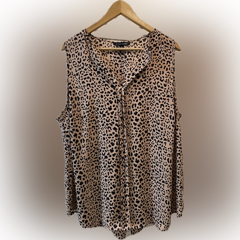 41Hawthorne Sleeveless Pink Leopard Print Blouse - 2X - EUC